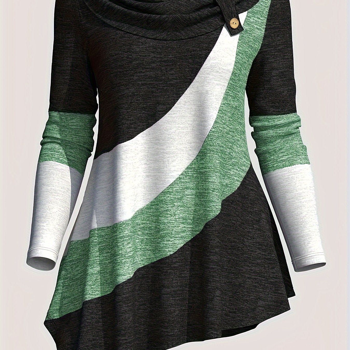 Women'S Long - Sleeve Top with a Collared Design, Featuring an Irregular Hem And Color Block Stitching - veyora