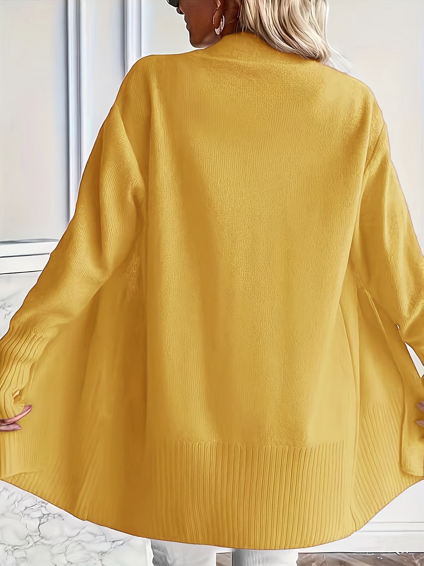 [Cozy Cardigan] Cozy Yellow Women's Knit Cardigan | Long Sleeve, V-Neck, Loose Fit, Fall & Winter Stylish Pullover, Autumn Winter Apparel, Vibrant Cardigan, Knit Construction, Cardigan Sweater