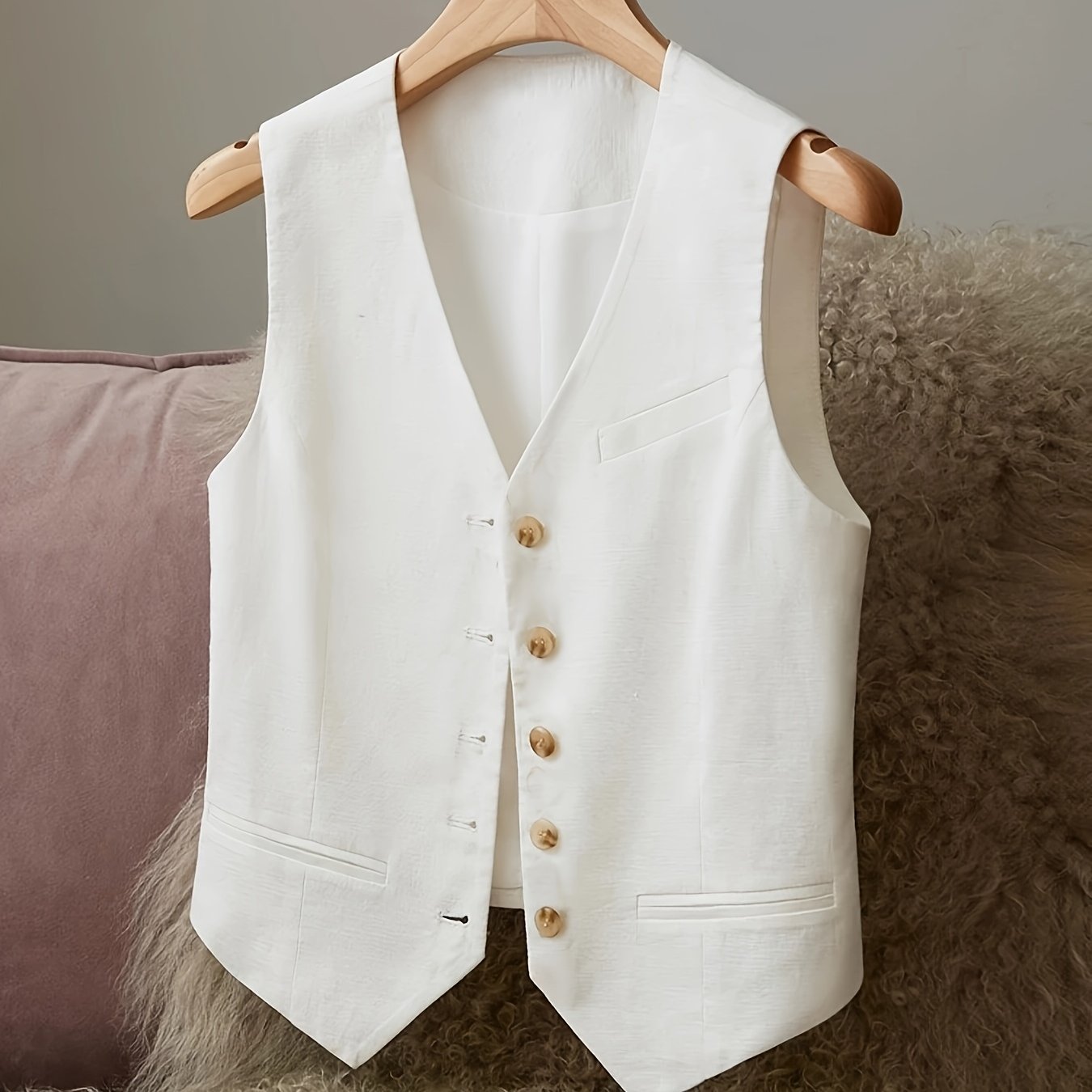 BK040924 Women's Casual Elegant Waist - cinching Jacket Vest Linen - veyora