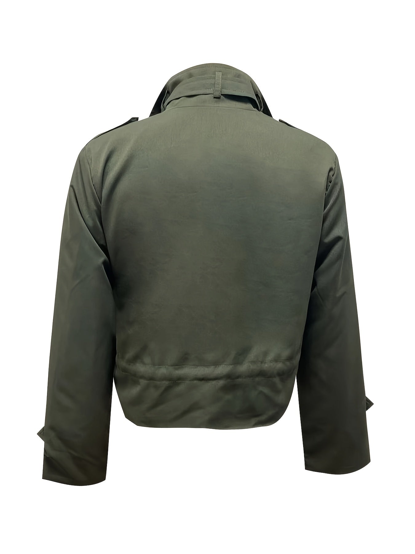 Spring and Autumn Women's Multi - Pocket Work Jacket, Stand Collar Design, Drawstring Waist - Versatile Fashion Coat for Various Occasions - veyora