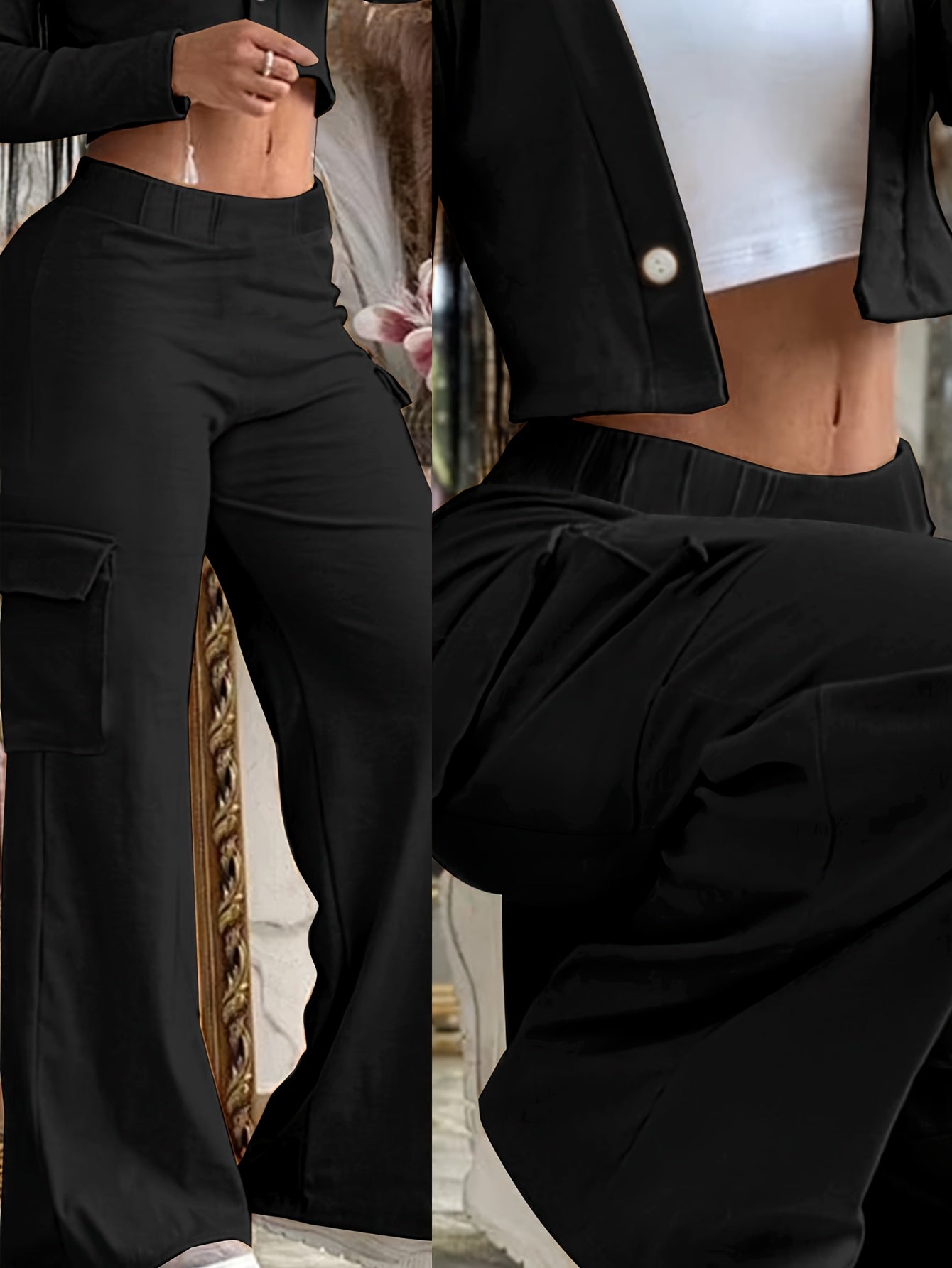 Women'S Black Casual Long Pants - veyora