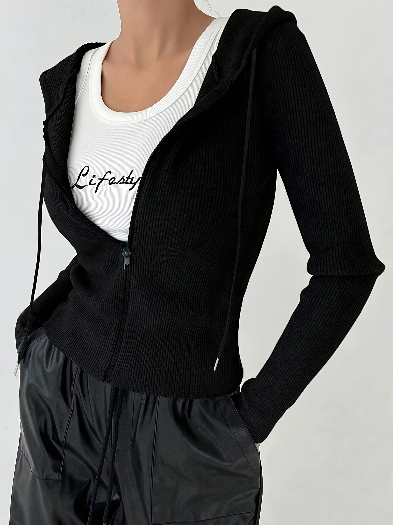 Women'S Fitted Solid Color Long Sleeve Casual Jacket with a Hood - veyora