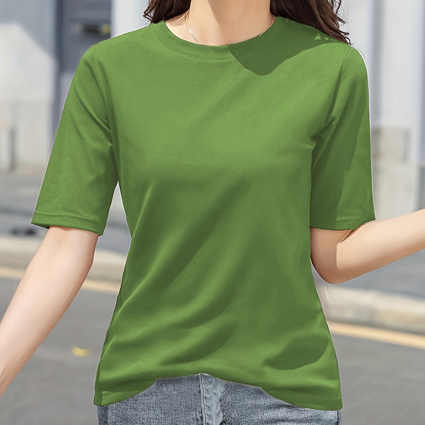 Women'S Elegant Solid Color T-Shirt - Soft Pink Crew Neck Short Sleeve Top, Perfect for Summer Fashion, Everyday Tshirt | Versatile Top | Comfortable Fit - veyora