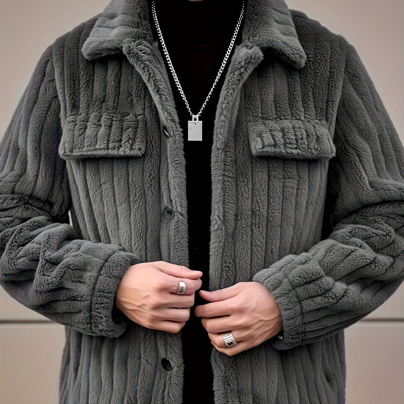 Men's Winter Front Placket Flannel Jacket, Suitable for Daily Wear and Casual Outings - veyora