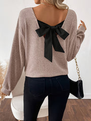 Women'S Stylish V - Neck T-Shirt with a Bow at The Back - veyora