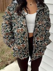 Camo Hooded Jacket Women's, Streetwear Windbreaker, Casual Fall Outerwear, Fashion Hoodie for Daily Wear - veyora