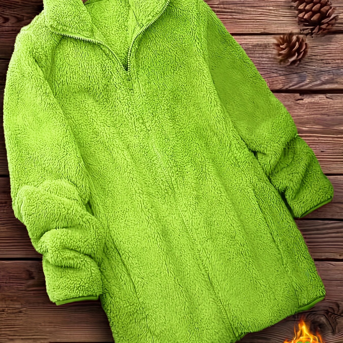Zip Up Solid Teddy Coat, Casual Long Sleeve Winter Outerwear, Women's Clothing - veyora