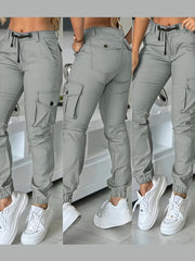 Autumn New High - Waisted Slim - Fit Drawstring Cargo Pants for Women, Nine - Point Length with Pockets - veyora