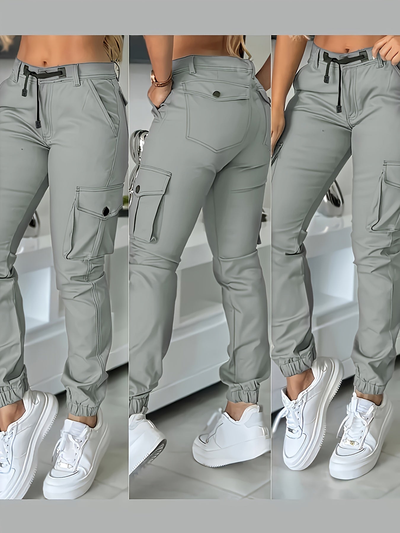 Autumn New High - Waisted Slim - Fit Drawstring Cargo Pants for Women, Nine - Point Length with Pockets - veyora