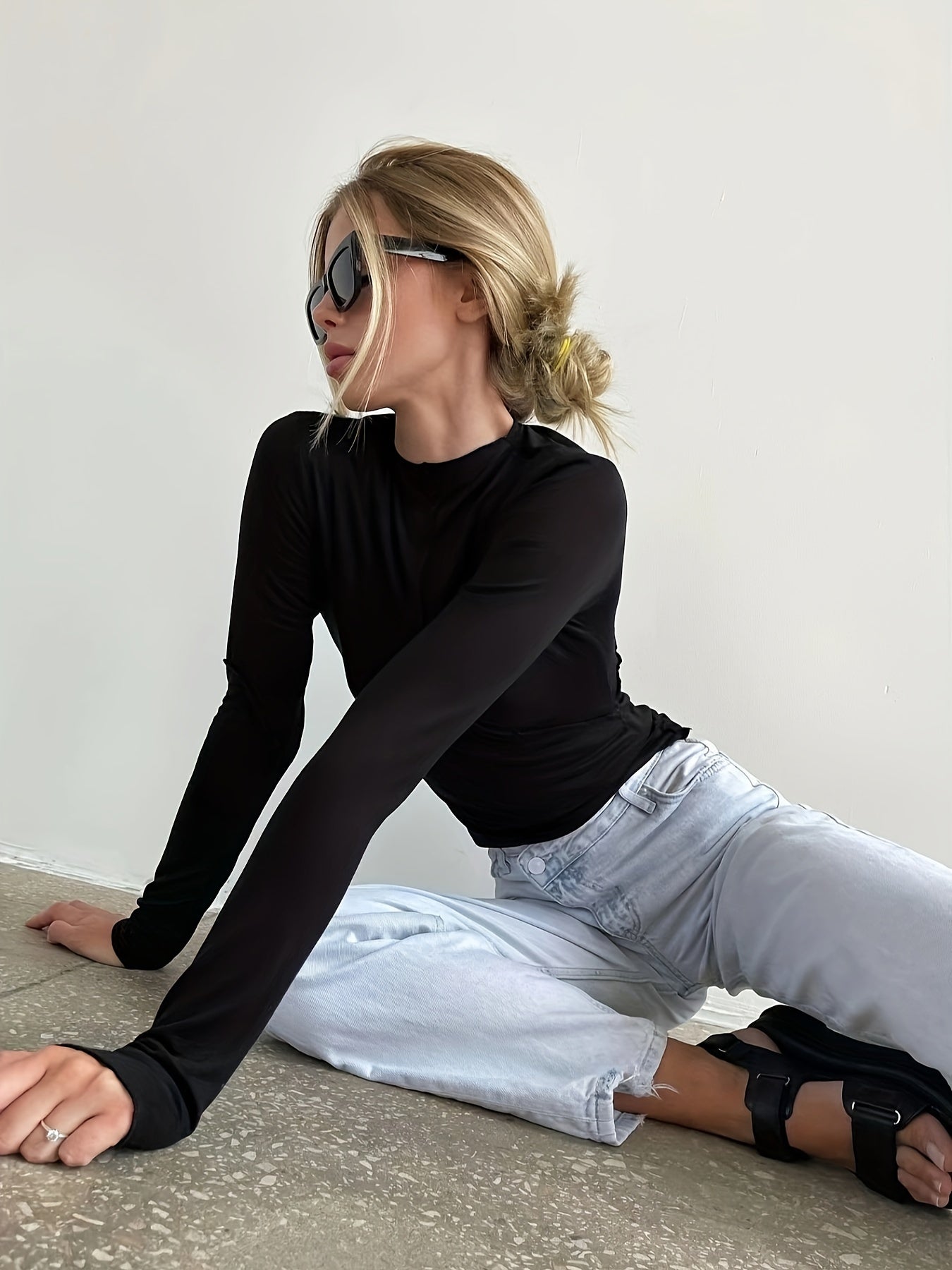 Y2K Spring And Summer Women'S Clothing, Designed with a Unique Split Line, Long - Sleeve, Half - High Collar Base Layer Top for Women - veyora