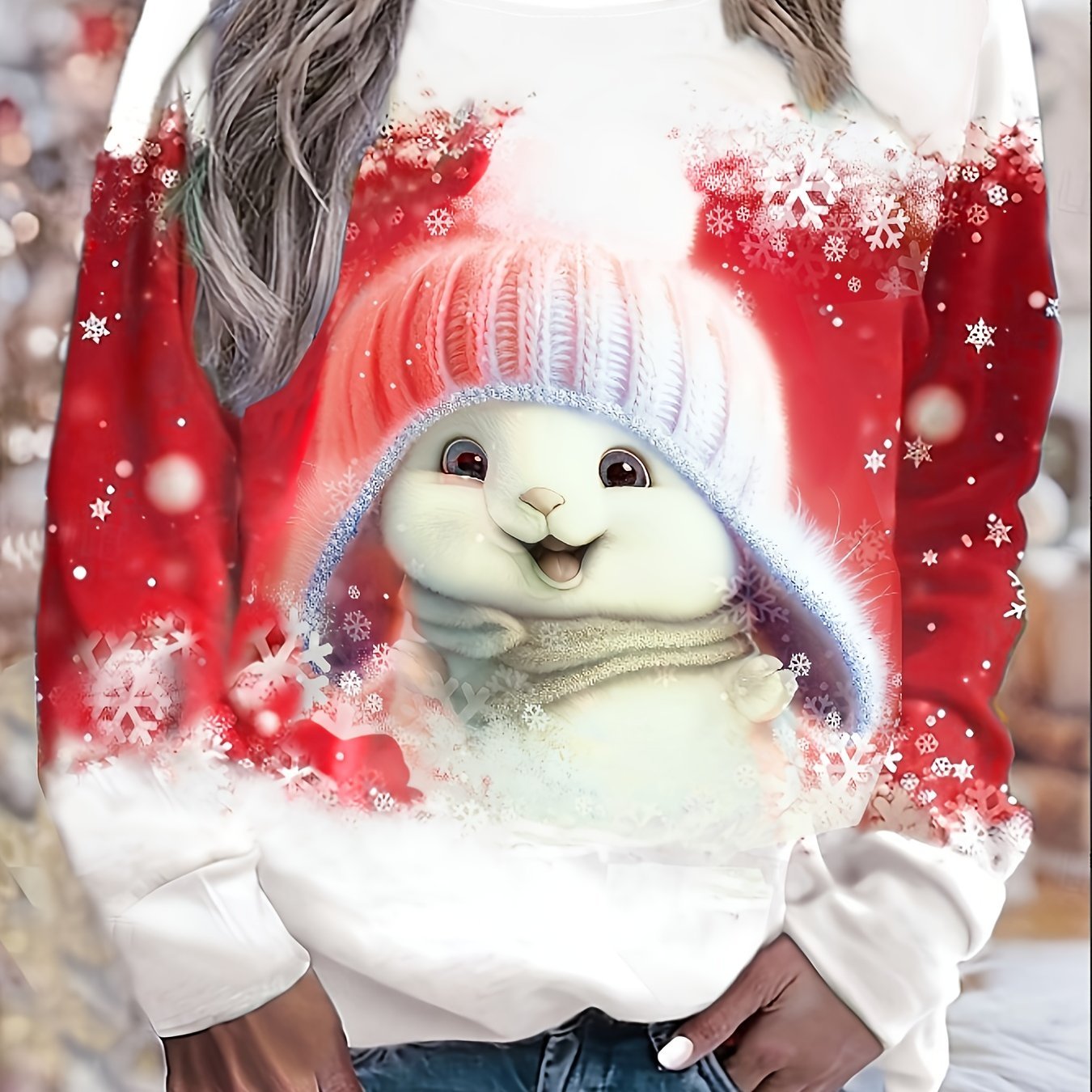 Fashionable Loose - Fitting Sweatshirt with Round Neck And Long Sleeves Featuring Christmas - Themed Prints from Europe And America - veyora