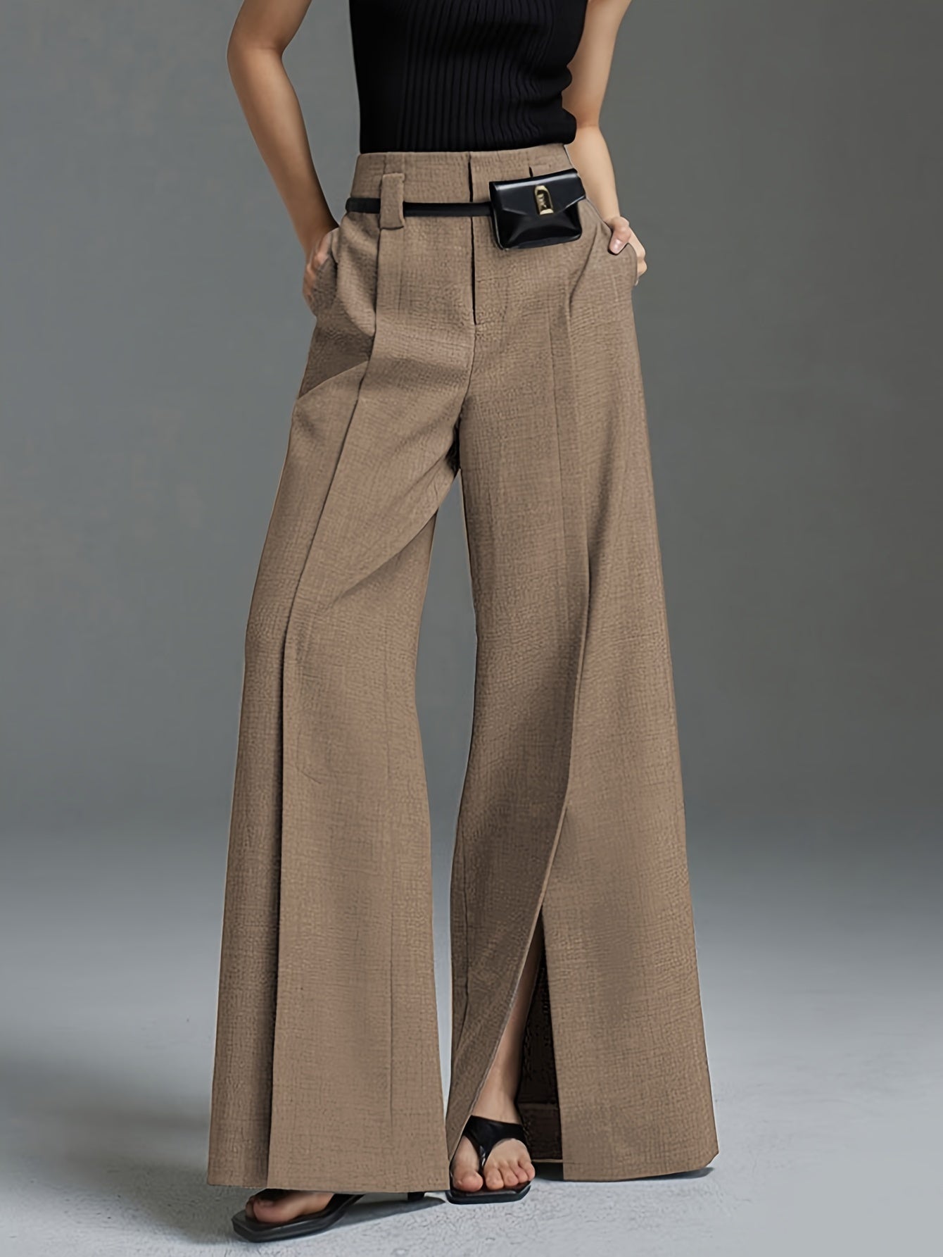 New Elegant Front - Slit Trousers for Women in Spring, Summer, And Autumn, Featuring a Beltless Waist Bag, Made from Slightly Stretchy And Breathable Fabric, Comfortable And Versatile Suit Pants Suitable for Commuting And Outings - veyora
