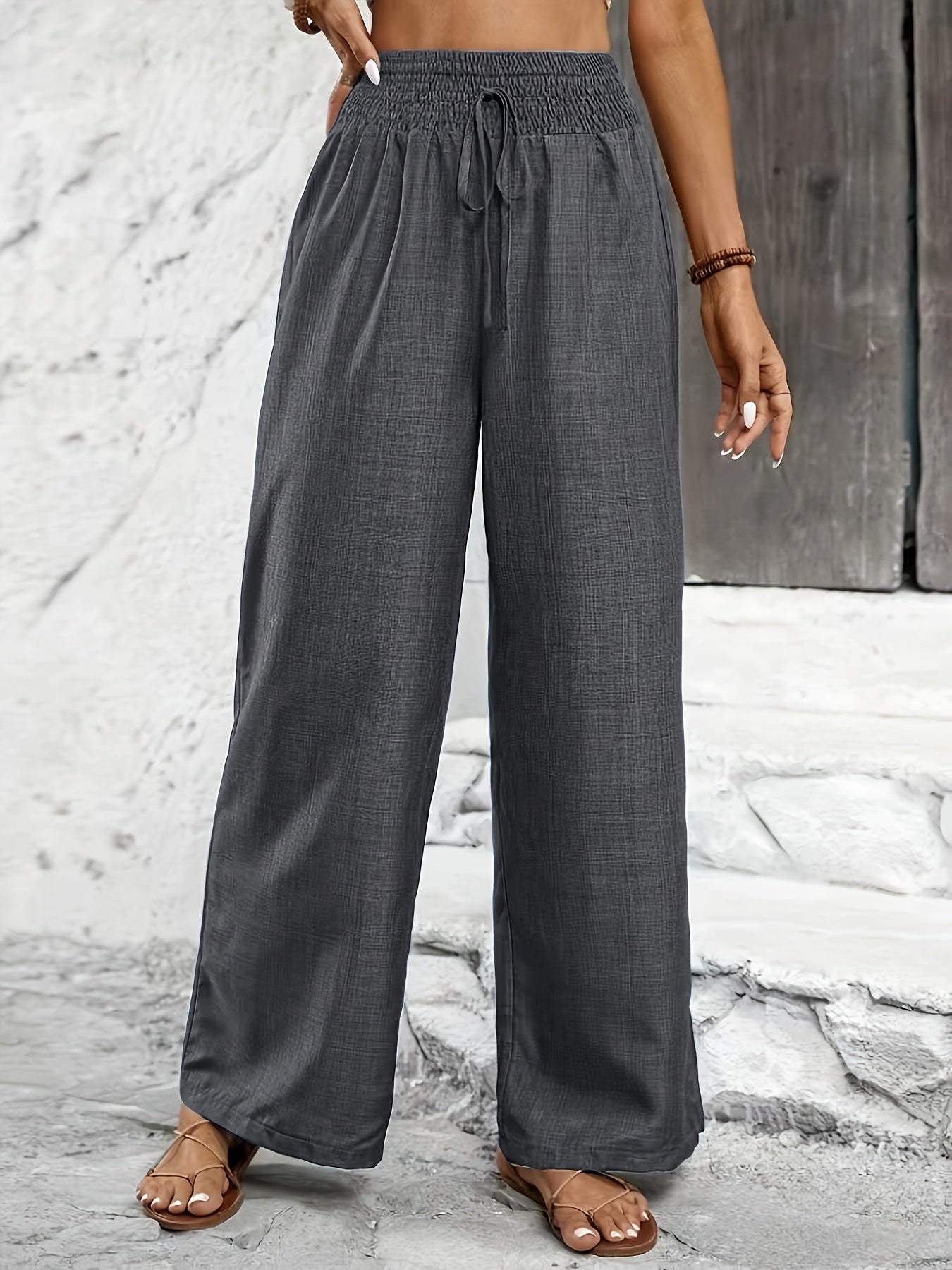 Premium Solid Color Twisted Knot Casual Straight - Leg Pants - veyora