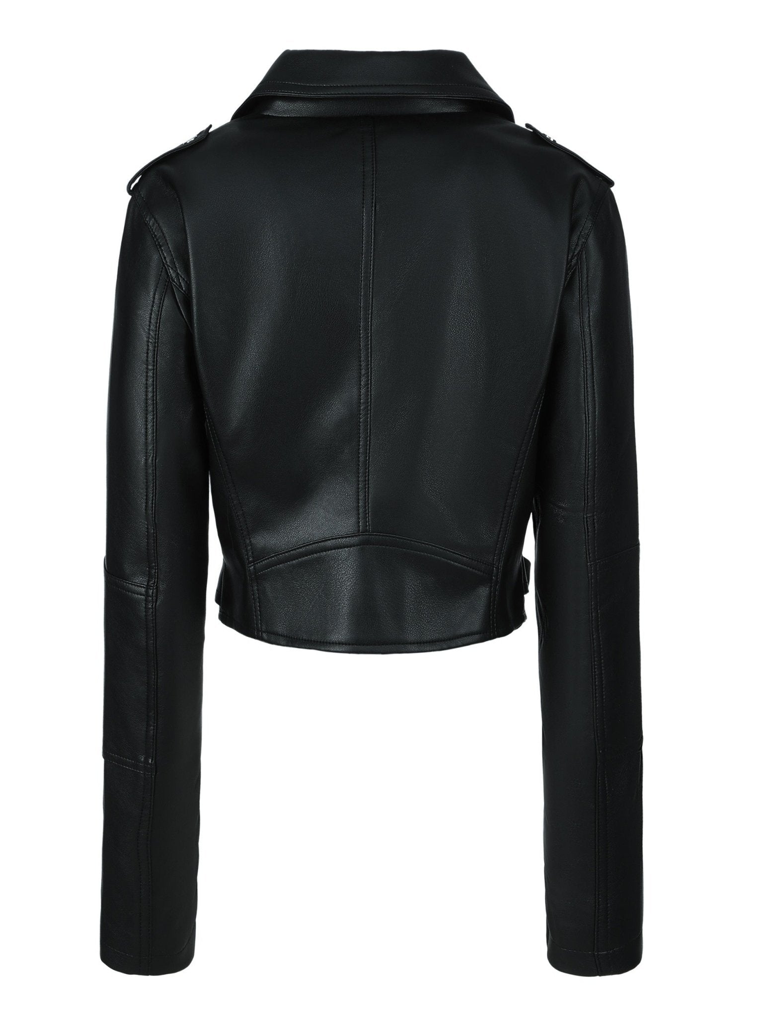 Solid Zipper Front PU Leather Crop Jacket, Casual Long Sleeve Lightweight Jacket for Fall & Spring, Women's Clothing - veyora