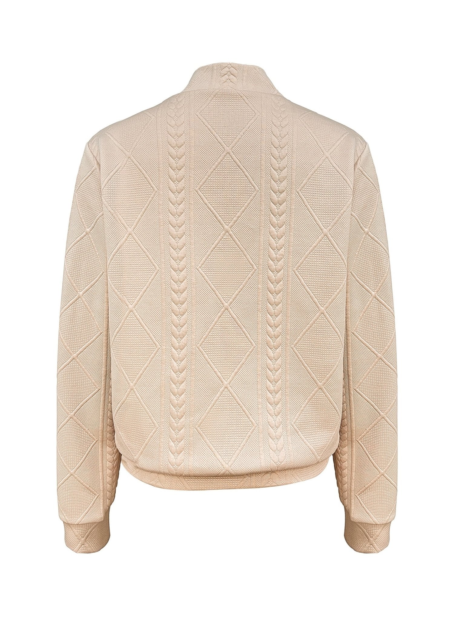 Zip Front Textured Jacket, Casual Solid Color Long Sleeve Jacket For Spring & Fall, Women's Clothing - veyora