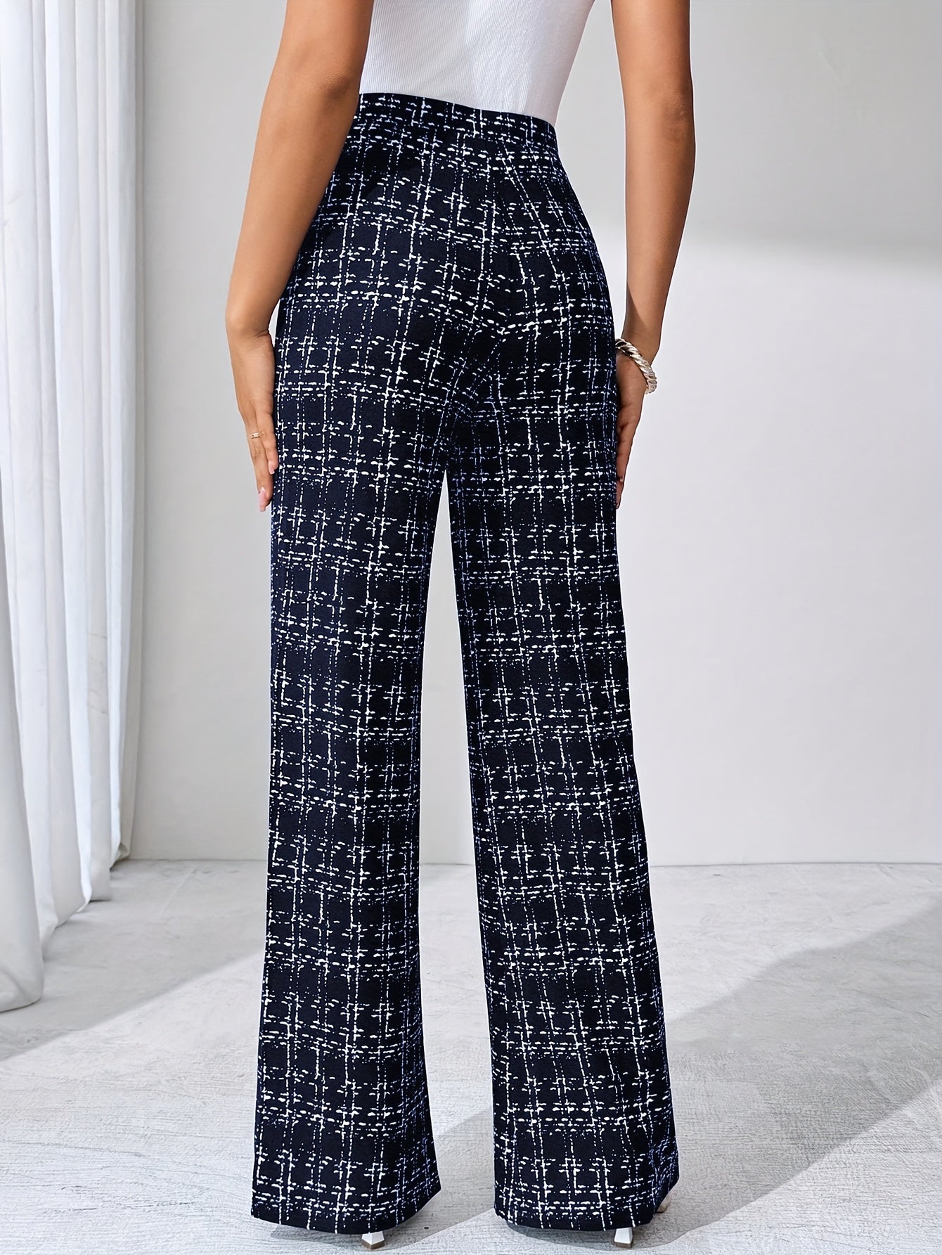 Casual Black Plaid Pattern, Suitable for Various Occasions, Straight - Leg Pants for Spring/Summer/Autumn - veyora