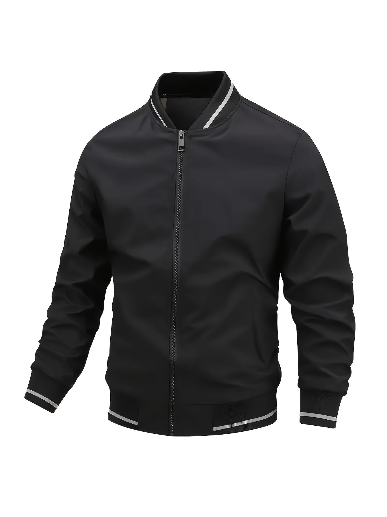 Men'S Lightweight Casual Stand Collar Pilot Jacket, Solid Color Long Sleeve, Suitable for Spring And Autumn, Easy to Wear And Windproof - veyora