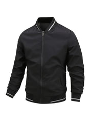 Men'S Lightweight Casual Stand Collar Pilot Jacket, Solid Color Long Sleeve, Suitable for Spring And Autumn, Easy to Wear And Windproof - veyora