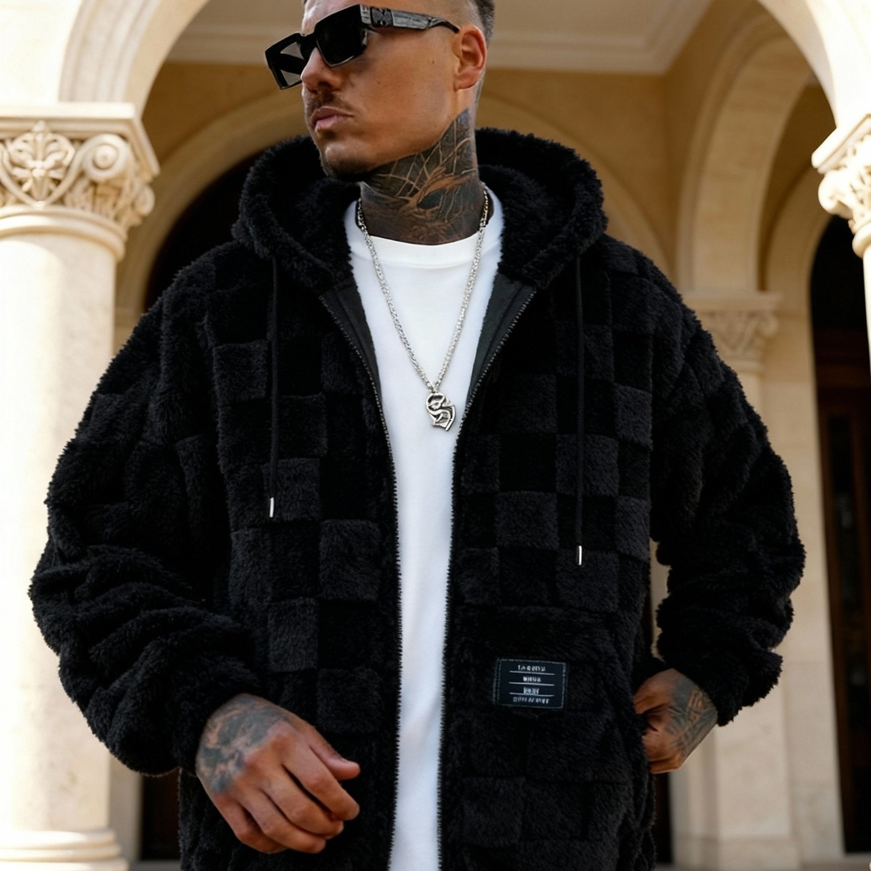 Men'S Fleece - Lined Hooded Warm Long - Sleeve Jacket, a Comfortable Outerwear Option, Suitable for Casual Wear in Autumn And Winter, Featuring a Zipper Design, Ideal for Daily And Home Use - veyora