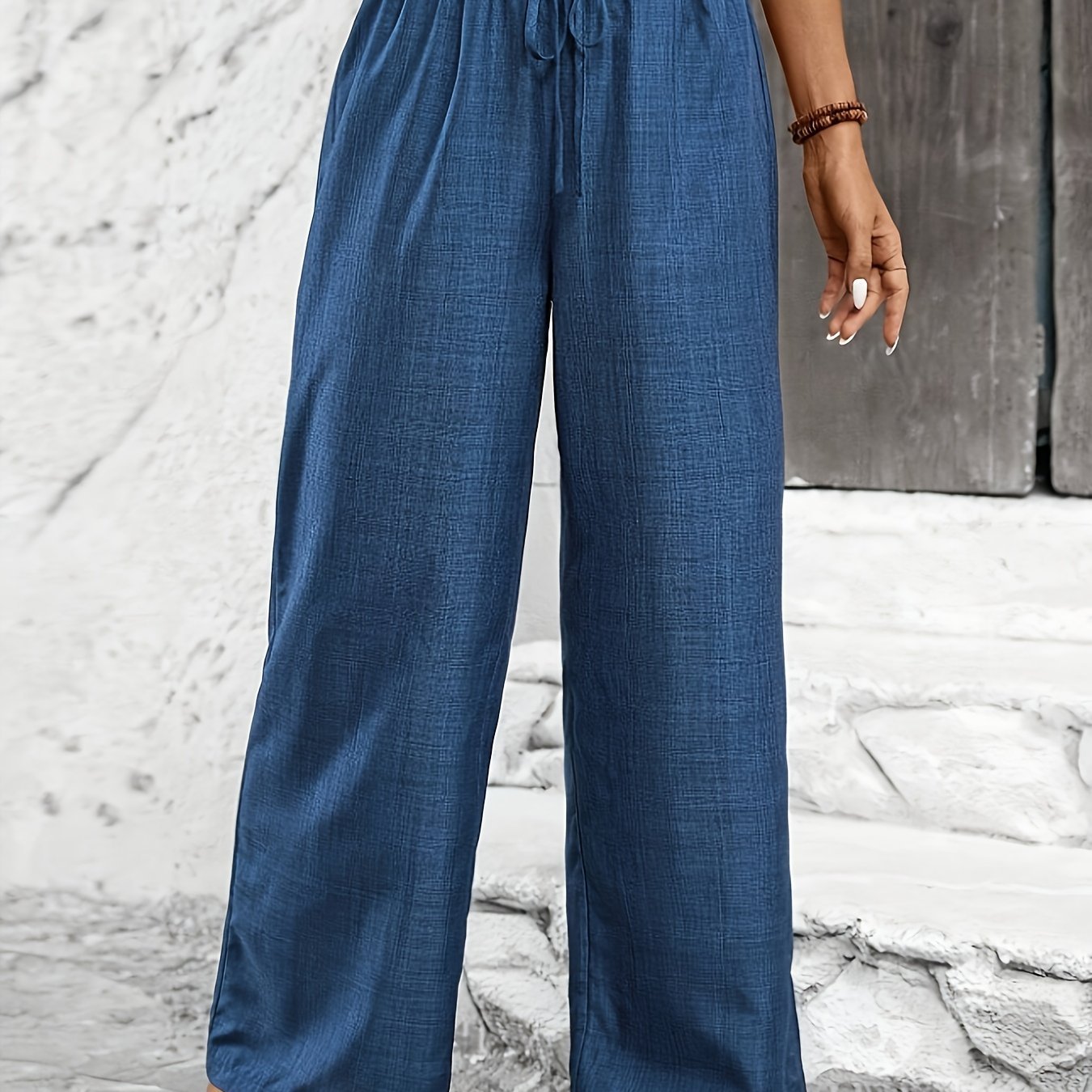 Premium Solid Color Twisted Knot Casual Straight - Leg Pants - veyora