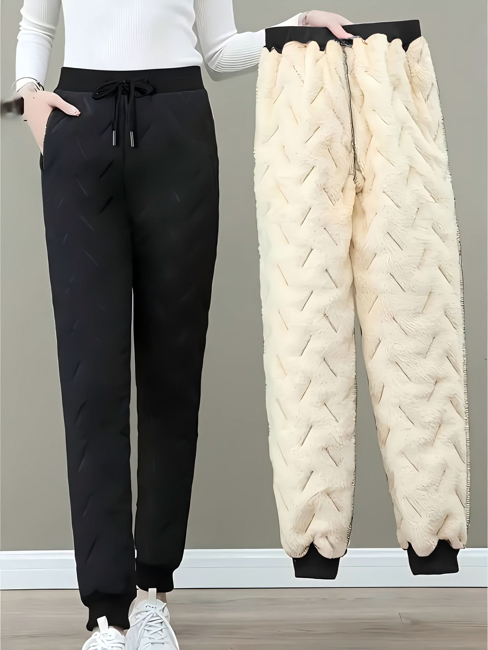 Women's Autumn and Winter - Lined Windproof Warm Joggers, Fashion Zipper Pocket, Elastic Waistband with Drawstring Casual Pants, Suitable for Outdoor Jogging, Cycling, and Leisure in Autumn and Winter - veyora