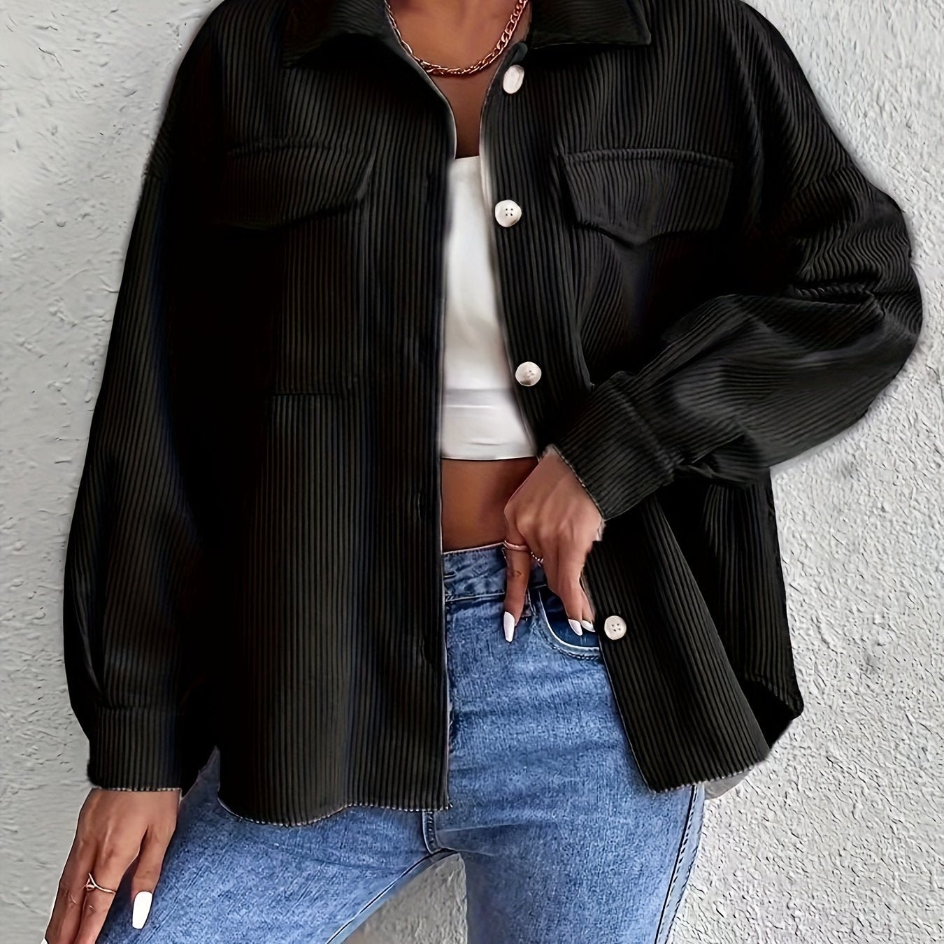 Gavin Oriented European And American Solid Color Pocket Ribbed Casual Jacket - veyora