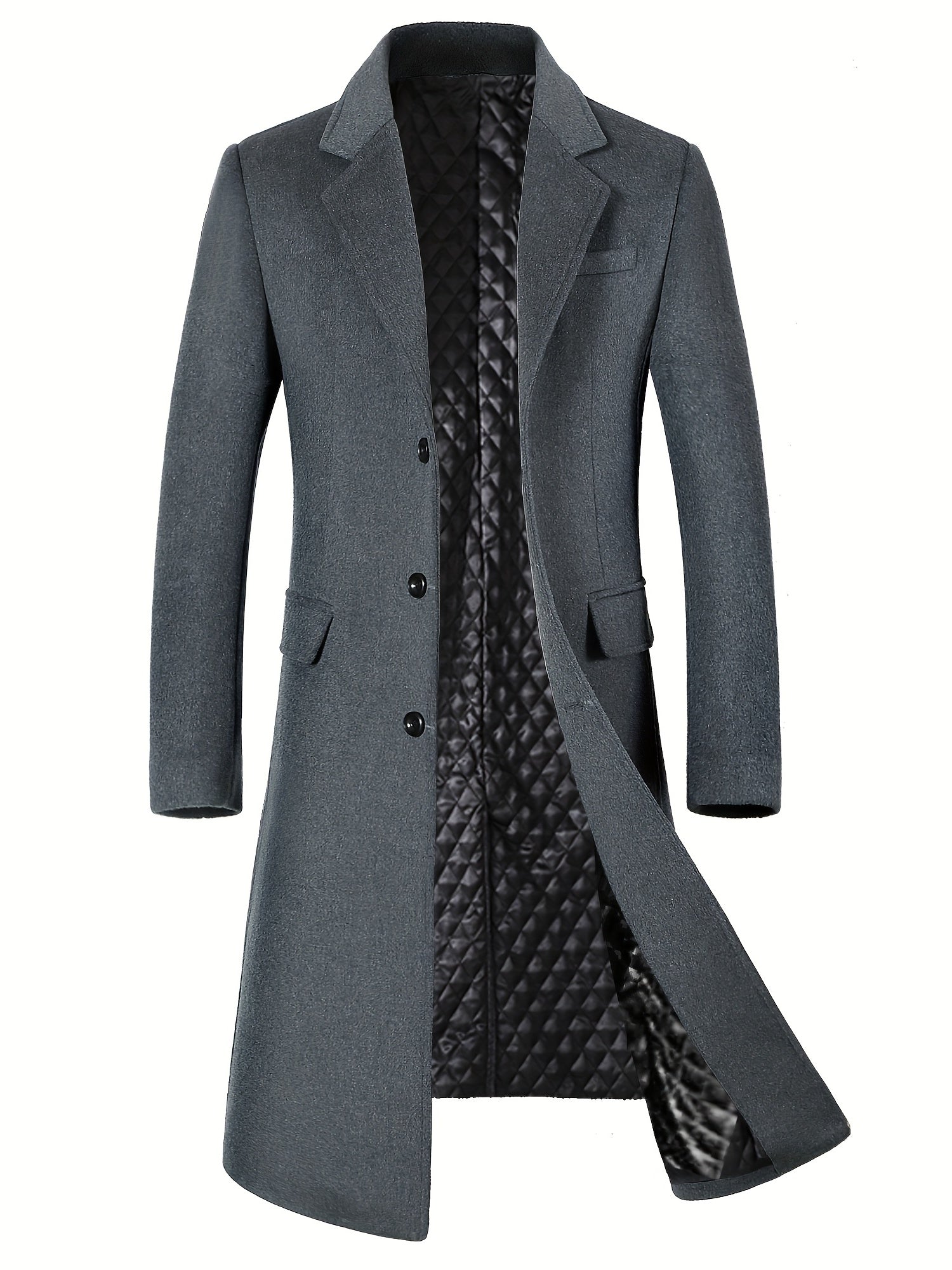 New Autumn/Winter Tweed Overcoat for Men, Long Length, Painted Finish, Warm and Thickened Tweed Outerwear, Men's Casual Wool Blend Jacket Trench Coat - veyora