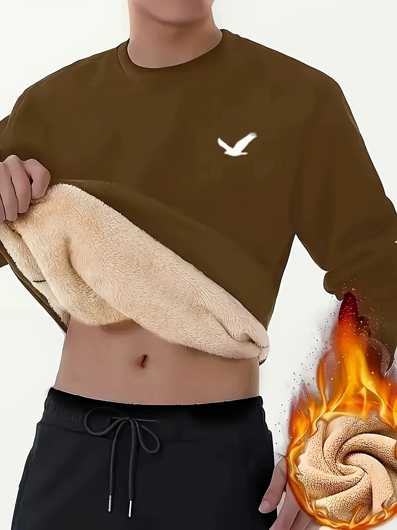 Autumn - Winter Men's Round Neck Thick - Lined Sweatshirt, Warm and Comfortable Inner Layer Top - veyora