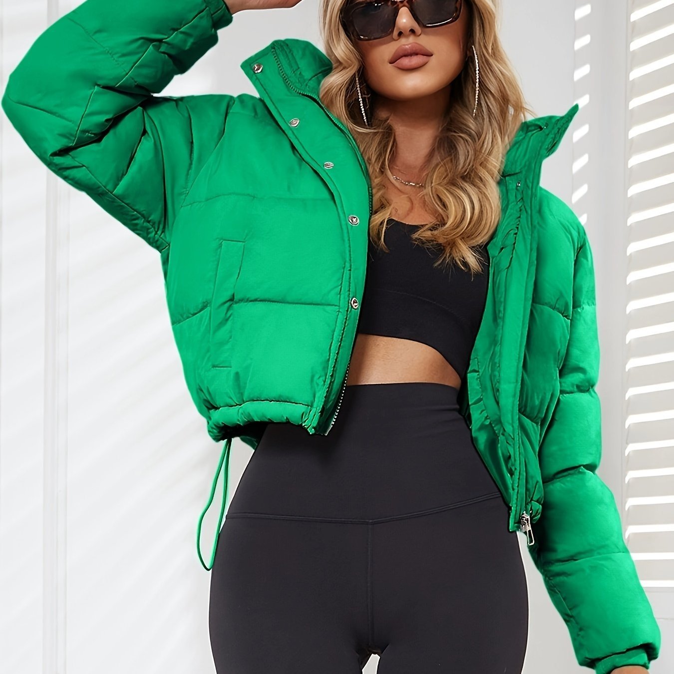 New Women's Jacket Hooded Warm Coat with Drawstring Design, Short Casual Fashion Padded Coat - veyora
