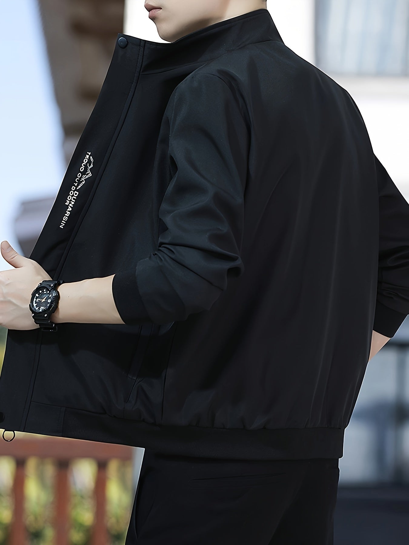 Men's Casual Zip Up Jacket, Chic Stand Collar Bomber Jacket - veyora
