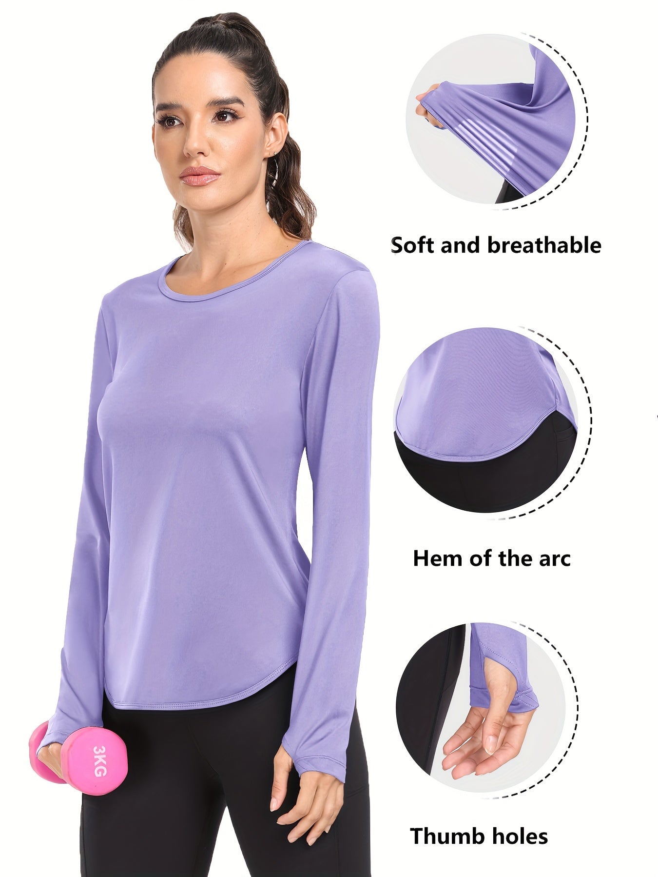 Womens Long Sleeve T-Shirt - Ultra-Lightweight, Breathable, Fashionable Sports Top with Thumb Holes Design - Provides Superior Sun Protection for Yoga, Running, and Outdoor Activities