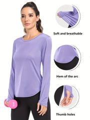 Womens Long Sleeve T-Shirt - Ultra-Lightweight, Breathable, Fashionable Sports Top with Thumb Holes Design - Provides Superior Sun Protection for Yoga, Running, and Outdoor Activities