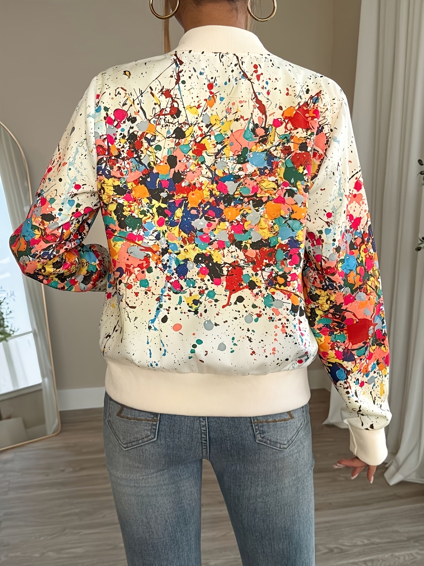Women'S Lightweight Casual Jacket - Vibrant Tie - Dye Print, Stand Collar, Zip - Up, Long Sleeve, Perfect for Spring/Fall, Spring Jacket | Vibrant Print Jacket | Zippered Jacket - veyora