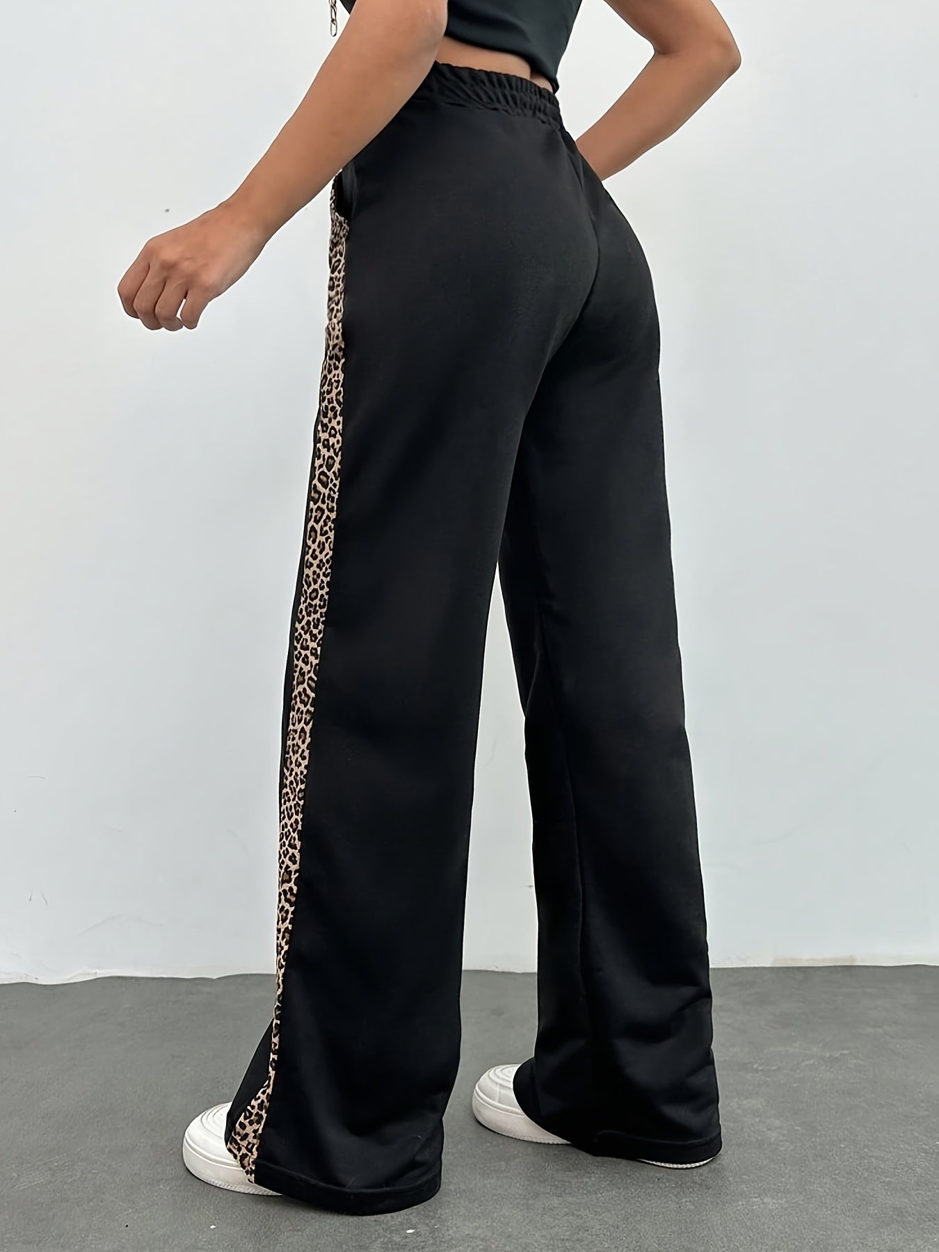 Color - Blocked Sweatpants with Leopard Print Panels - veyora