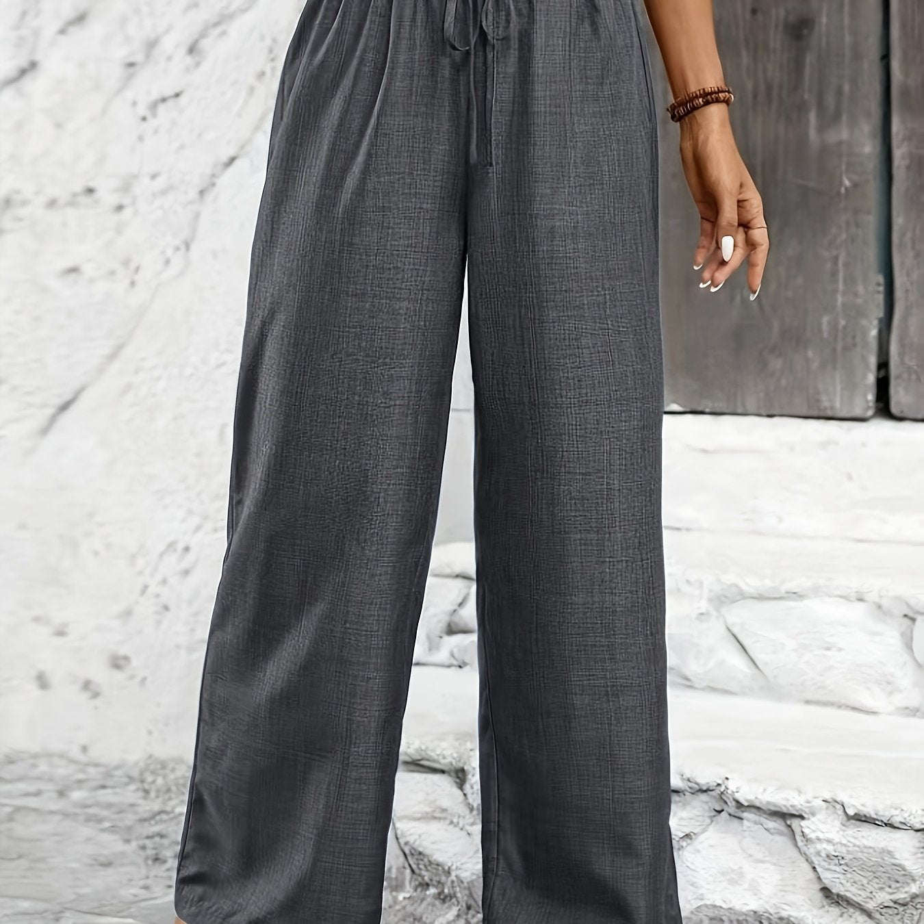 Premium Solid Color Twisted Knot Casual Straight - Leg Pants - veyora