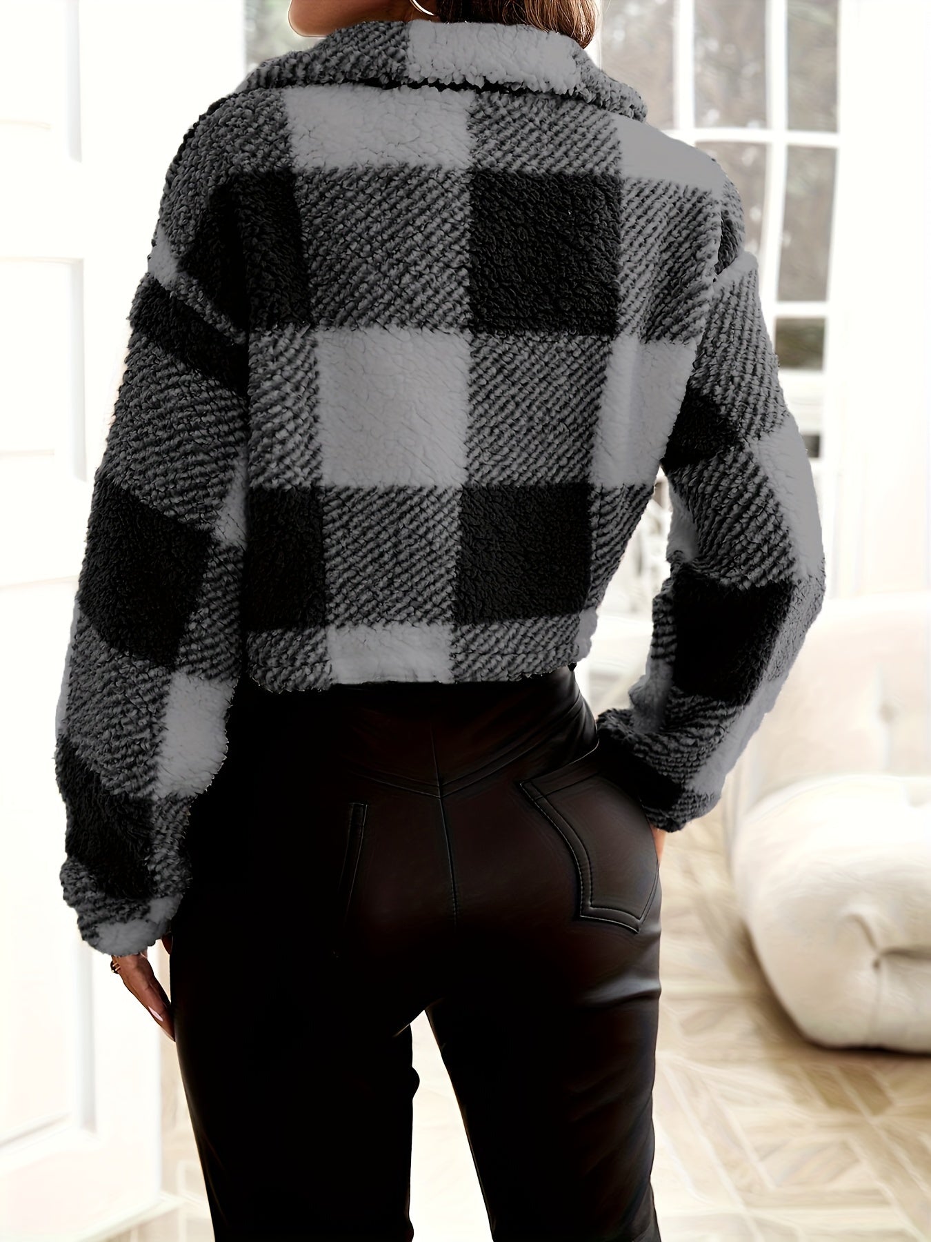 Plaid Print Drop - Shoulder Zip Jacket [Elegant Direction] - veyora