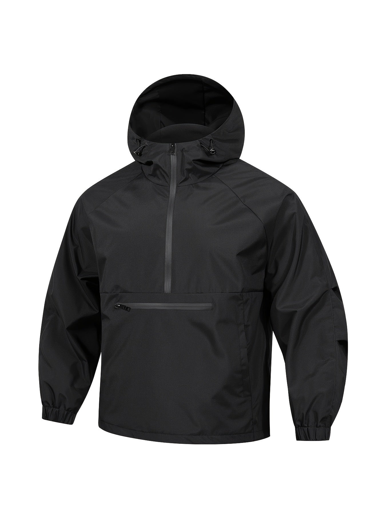 Men'S Windbreaker Jacket, Polyester 100% Solid Color, Hooded Zip - Up Sports Pullover, Long Sleeve, Regular Fit, Spring/Fall Season, Non - Stretch Woven Fabric, 135g/m² Weight, 75g/m² Lining - veyora