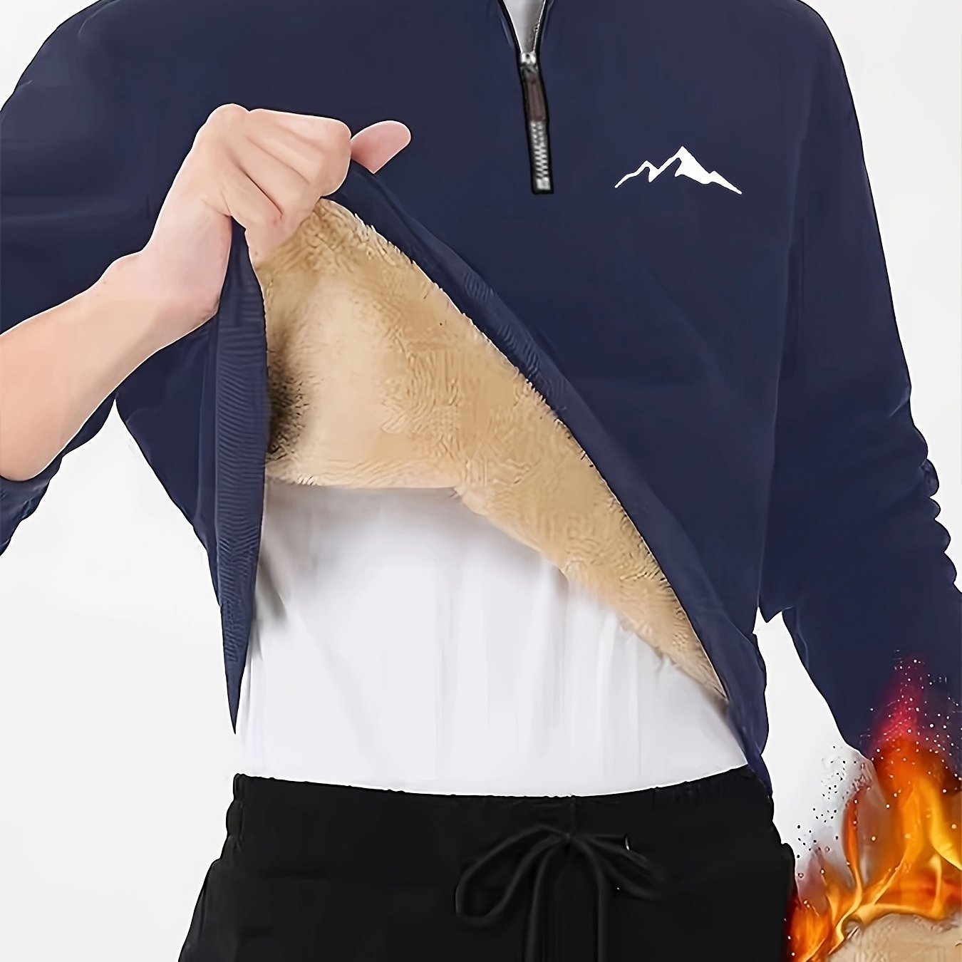 Men's Thermal Fleece - Lined Winter Pullover with 1/4 Zipper, Stand Collar & Geometric Print - 300gsm Polyester Casual Outdoor Wear, Machine Washable - veyora