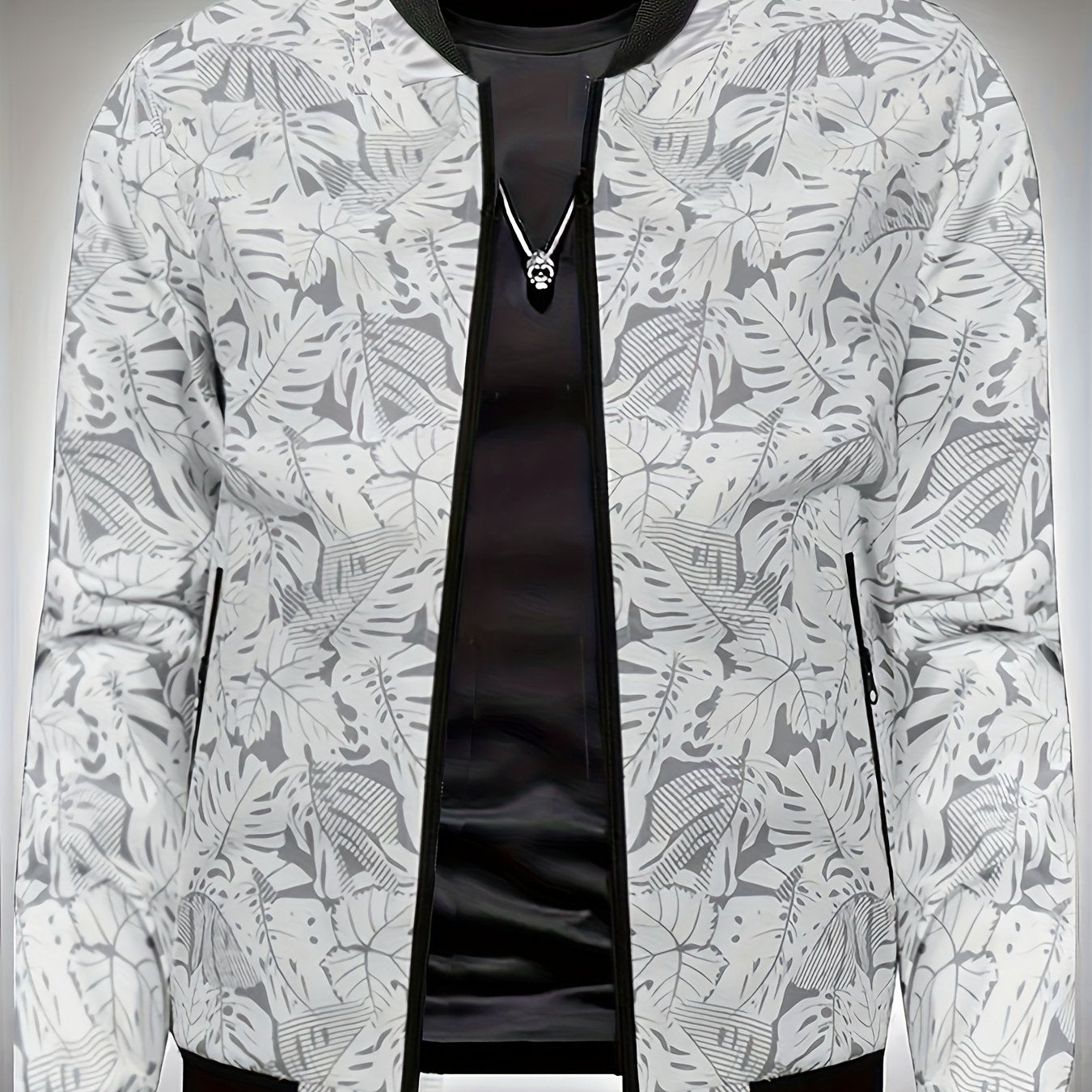 Men'S Fashion Print Casual Sports Jacket with Baseball Collar, Long Sleeve, Pocket, All - Over Print, Non - Stretch, Regular Fit, Zipper Closure, Conventional Contour, Lining, Weekend Casual Wear - veyora