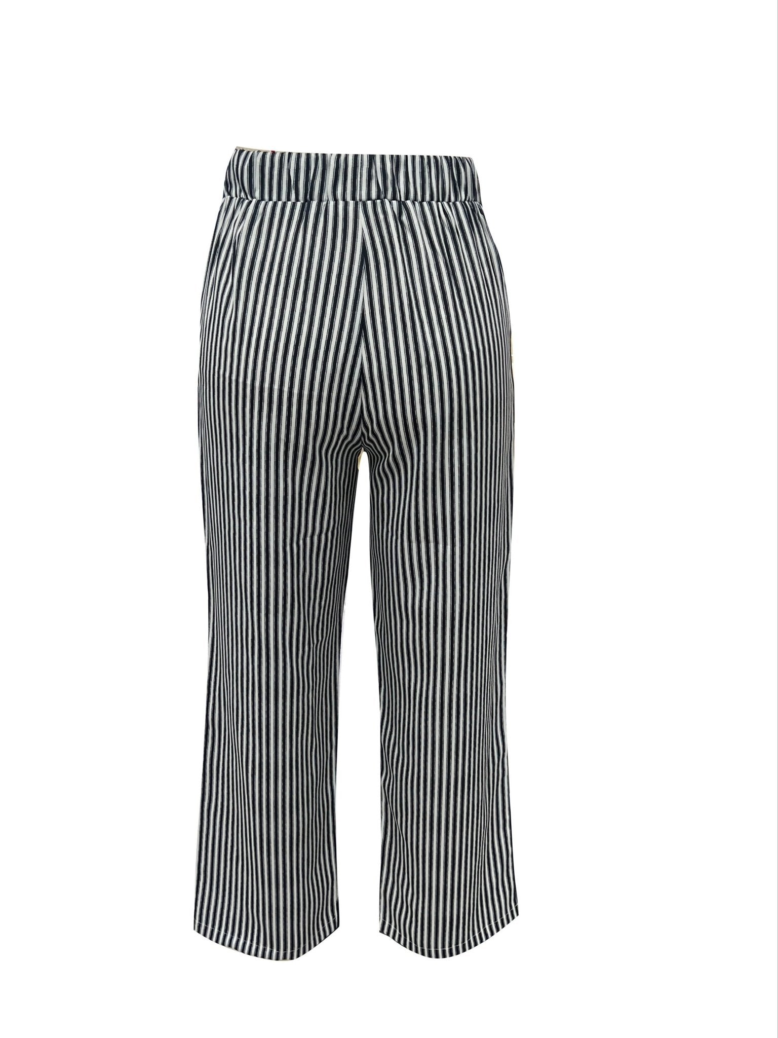 Striped Casual Straight - leg Women's Trousers with Ties - veyora