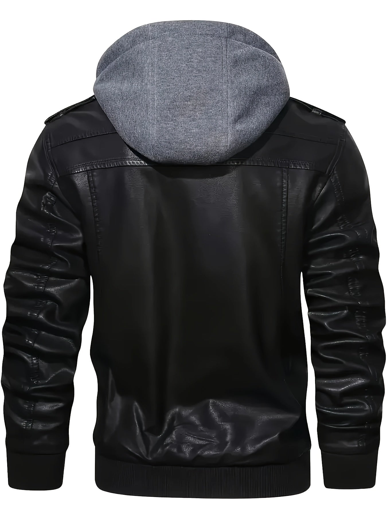 Men'S Black Hooded Jacket - Casual Style, Full - Zip Design with Pockets, Long Sleeves, Polyester Lining, Perfect for Outdoor Activities - veyora