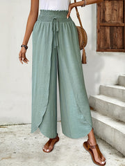 Elegant and Graceful Wide - leg Casual Pants with Overlapping Curved Hem Design - veyora