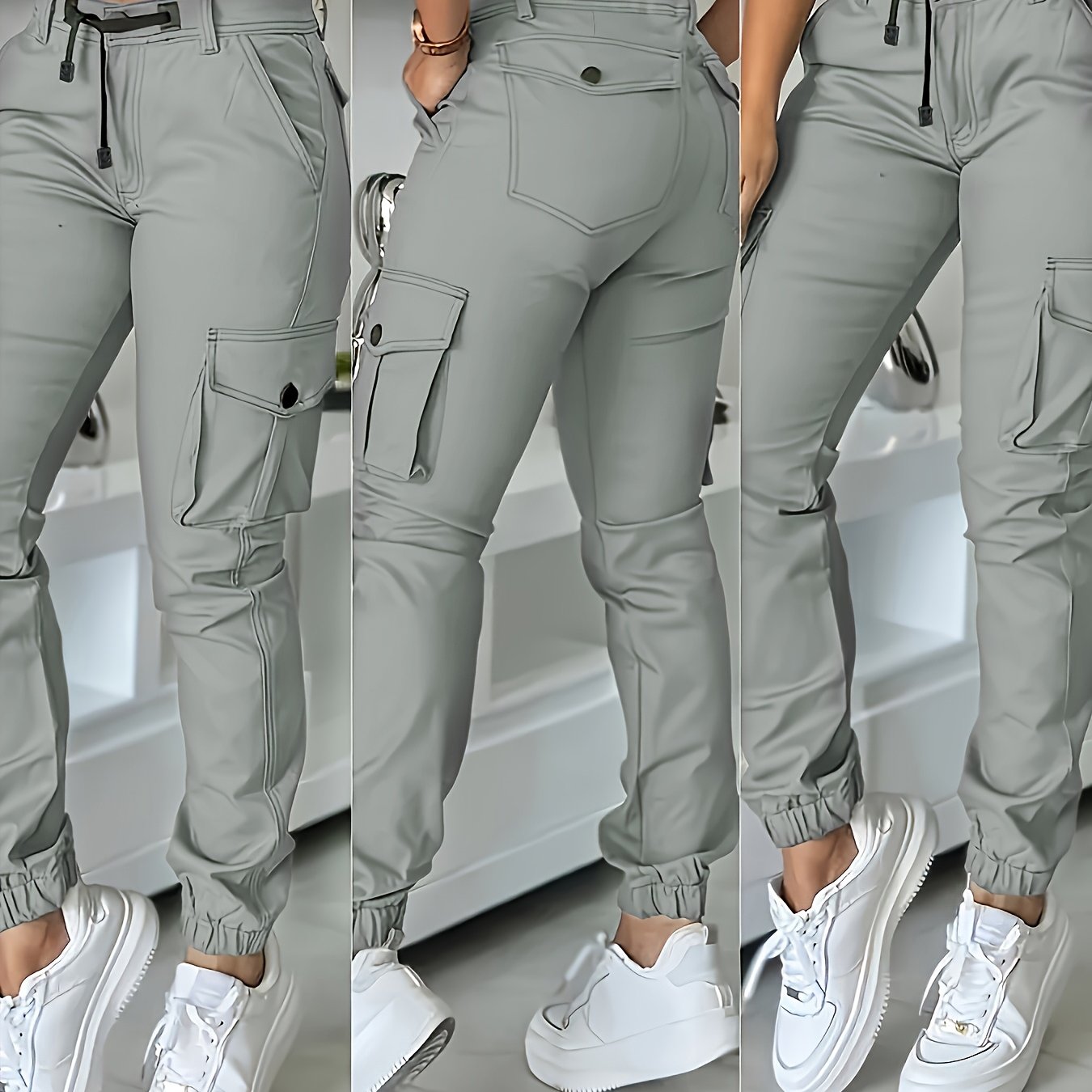 Autumn New High - Waisted Slim - Fit Drawstring Cargo Pants for Women, Nine - Point Length with Pockets - veyora