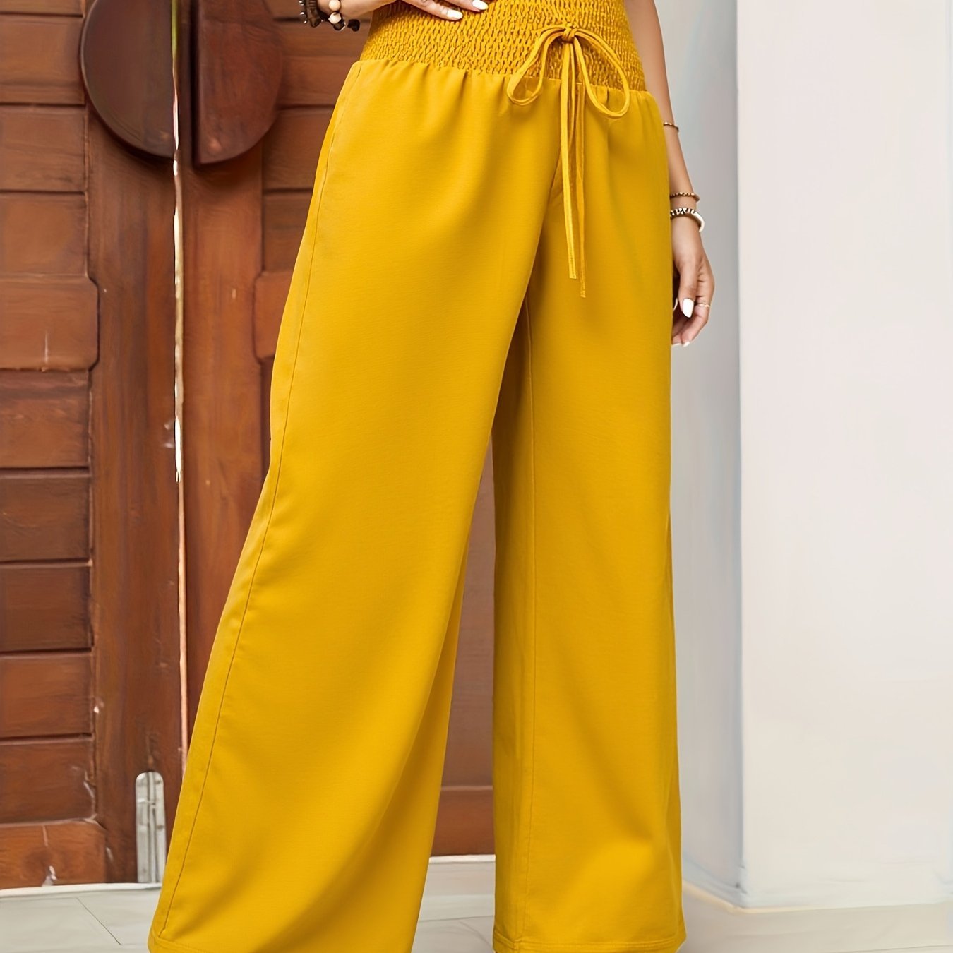 Vacation Seaside Tourism And Leisure Wide Leg Pants with Ethnic Style Printed Collar Pants Bohemian Women'S Pants - veyora