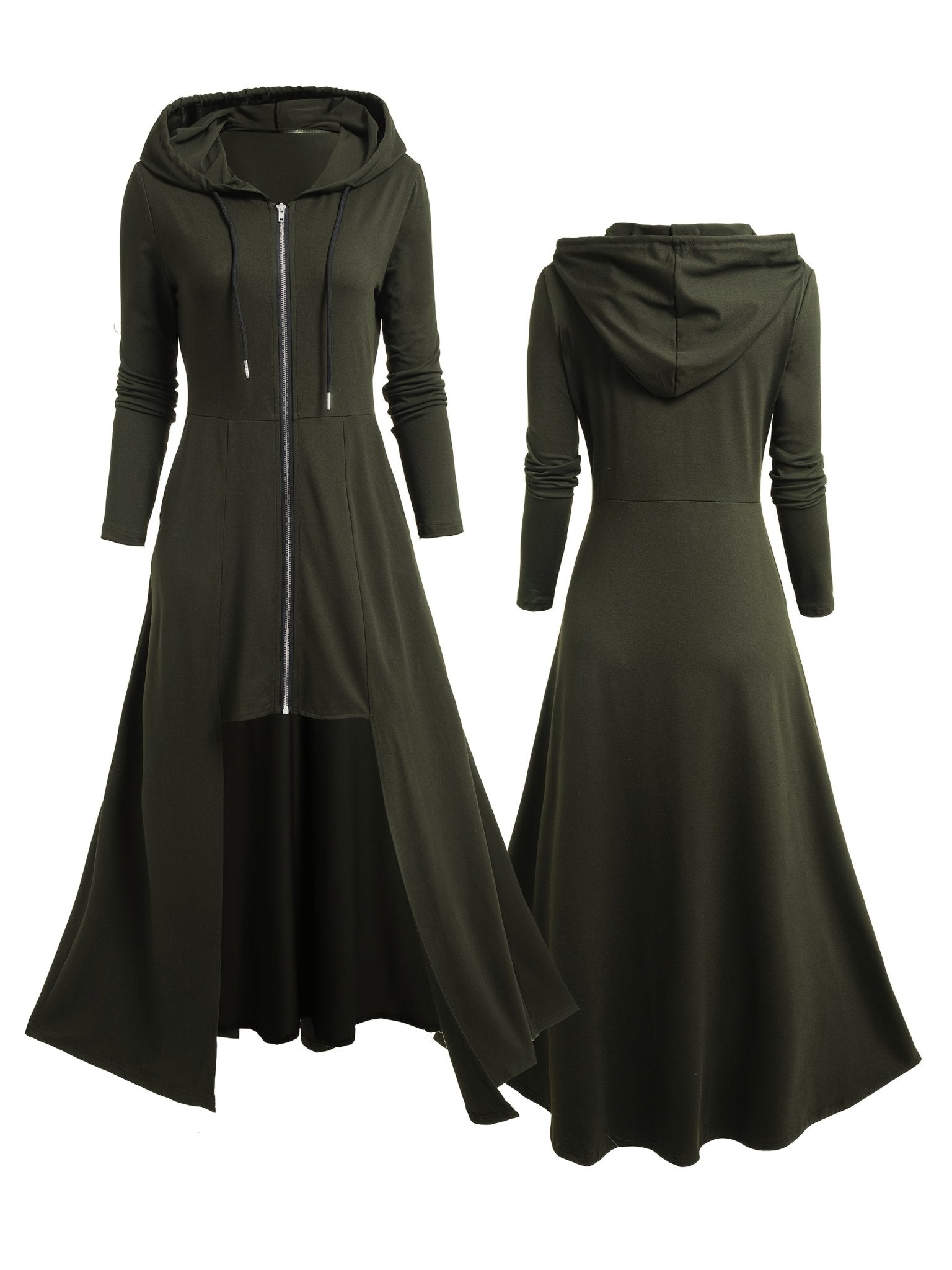 Gothic Style Zip Up Jacket, Casual Long Sleeve Hooded Extra - long Swallowtail Jacket for Holiday & Cosplay, Women's Clothing - veyora
