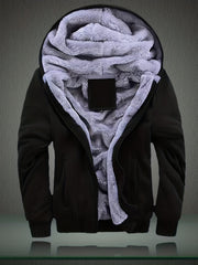 Thickened Fleece Solid Color Hooded Cardigan - Men's Winter Sweatshirt Jacket - veyora