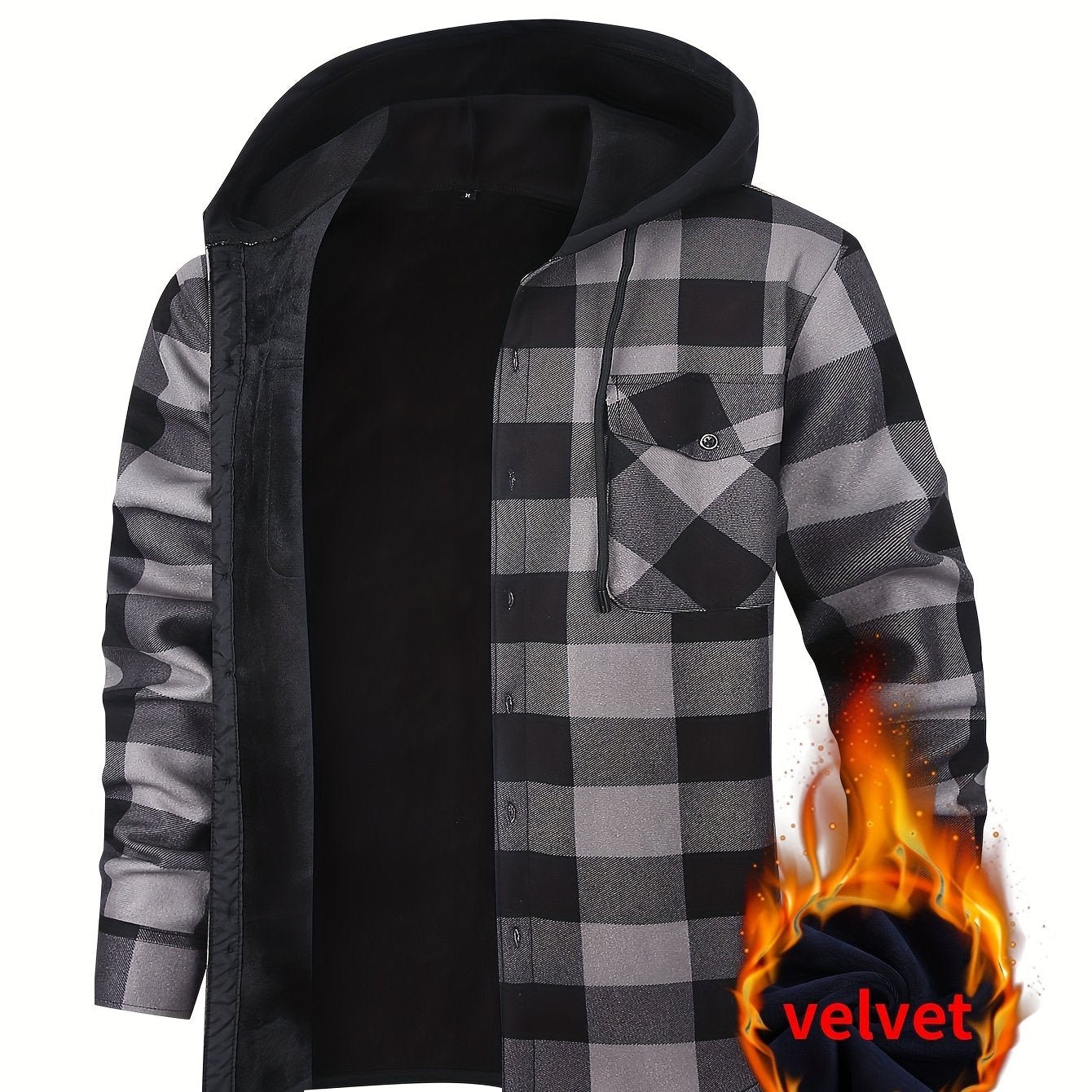 Men'S Durable Flannel Jacket - Insulated Hooded Coat with Front Pockets, Blue And Black Plaid Work Jacket for Logging, Winter Outdoor Work, Construction - Cold Weather Outerwear by ESEA, Winter Jackets - veyora