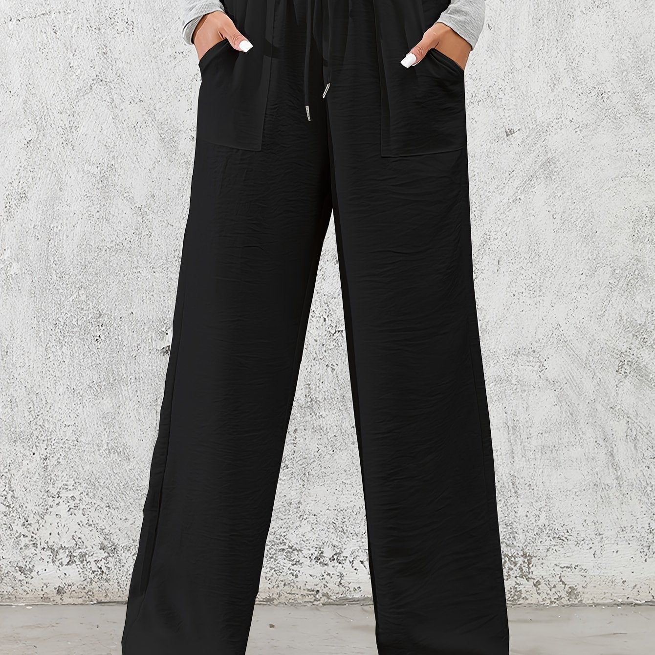 Drawstring Slant Pockets Wide Leg Pants, Casual Loose Pants For Spring & Summer, Women's Clothing - veyora
