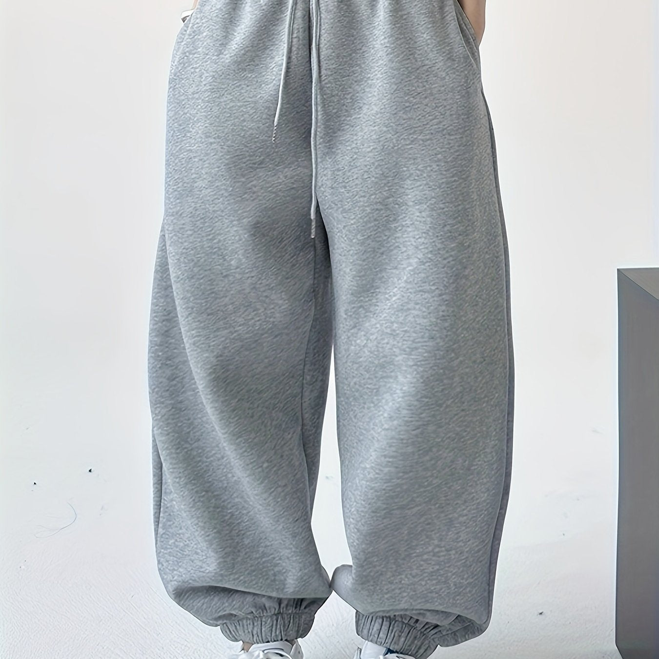 Solid Color Loose - Fitting Jogger Pants with a Faux Pocket Flap Design - veyora