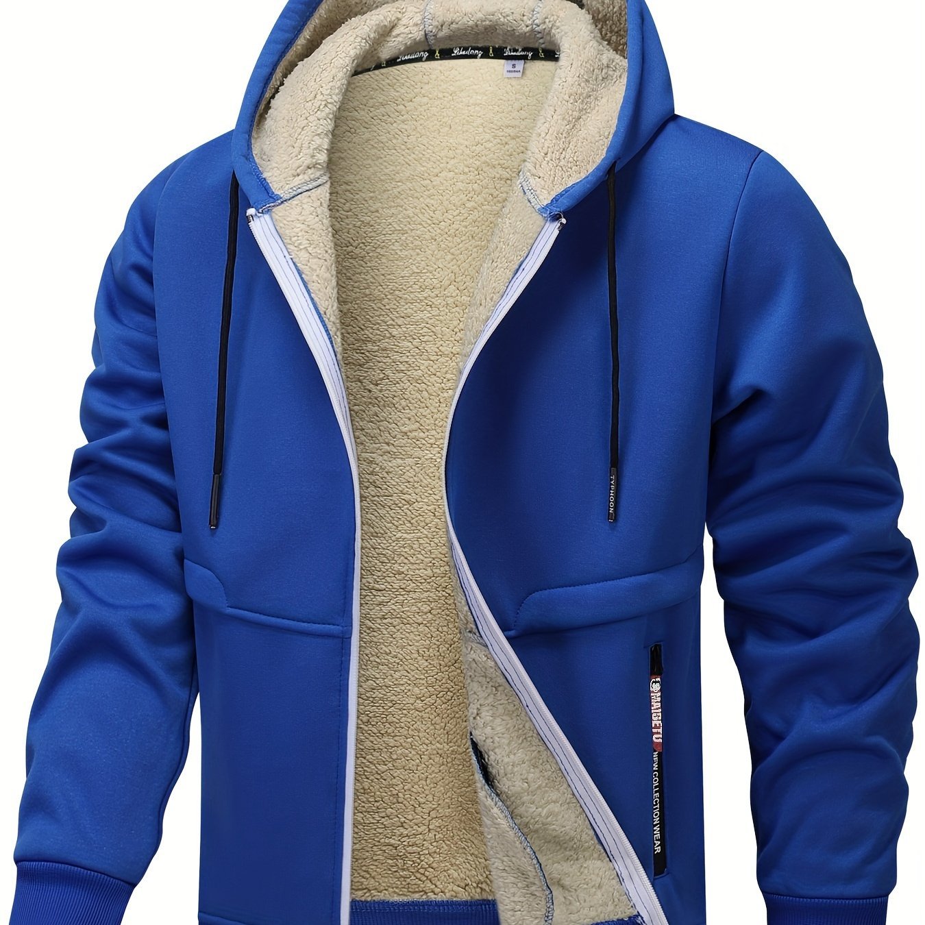 Men's Fleece - Lined Hooded Jacket - Casual Stretch Breathable Zip - Up with Drawstring Detail, Warm Polyester Outerwear for Fall/Winter Outdoor Activities, Zip Up Hoodie - veyora